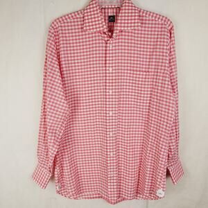 New Peter Millar pink gingham print button up Size 16 long sleeve Preppy Career